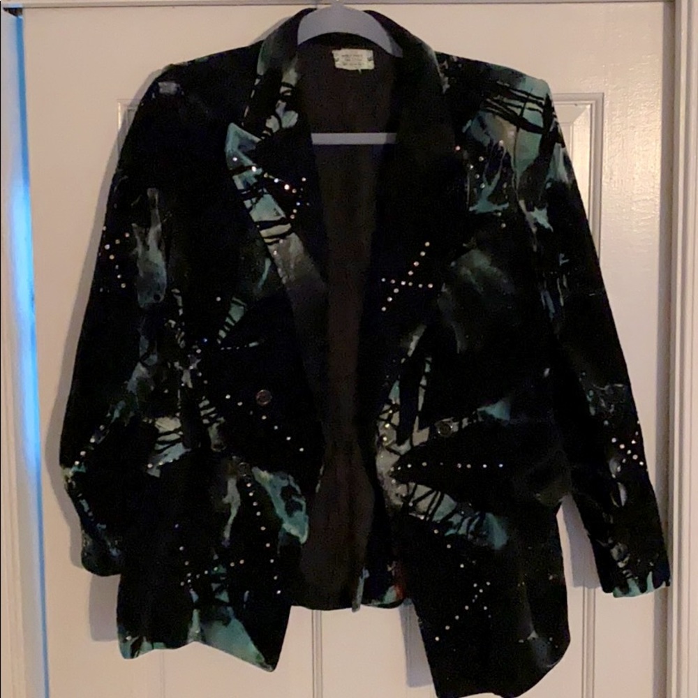 Black Velvet Tye-Dye Blazer with Crystals